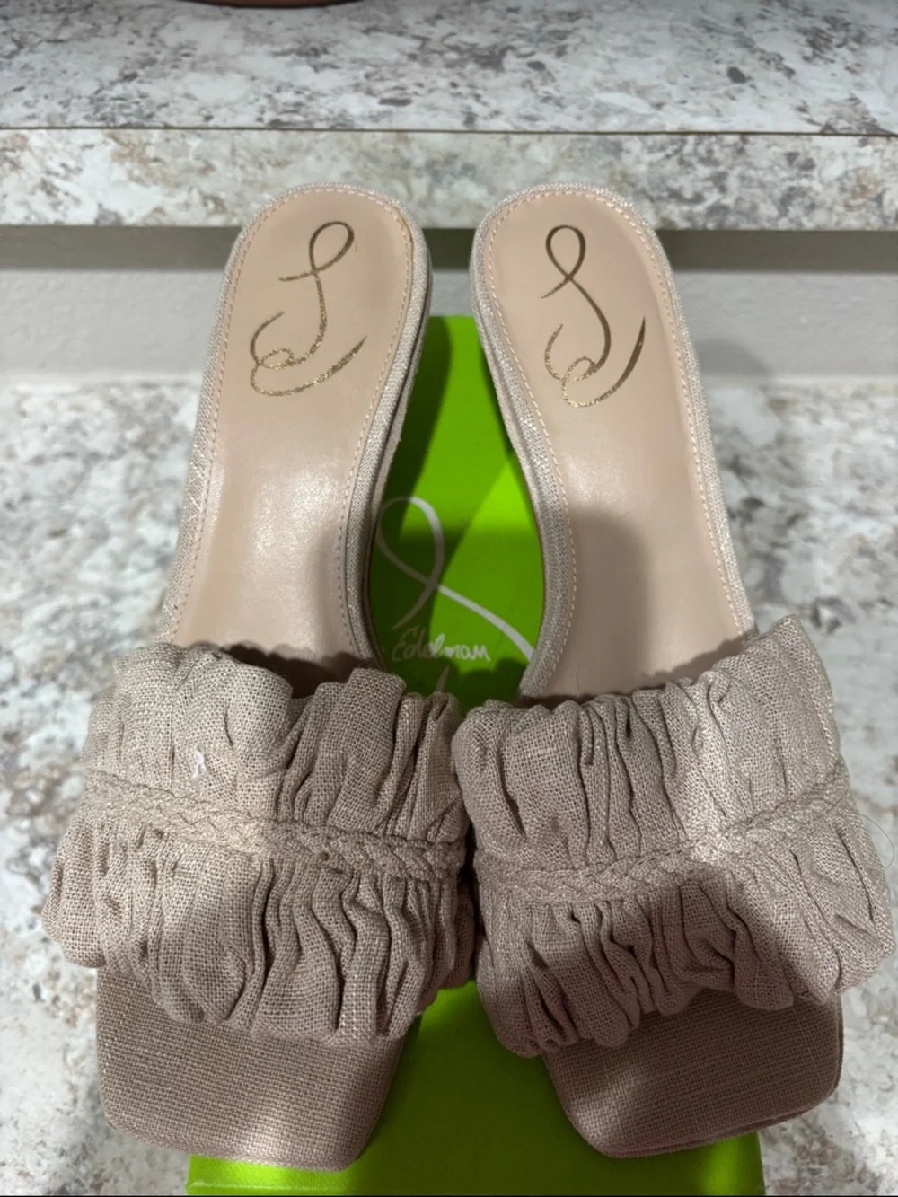 Sam Edelman Taupe Ruffle Slide Mules - Picture 4 of 8